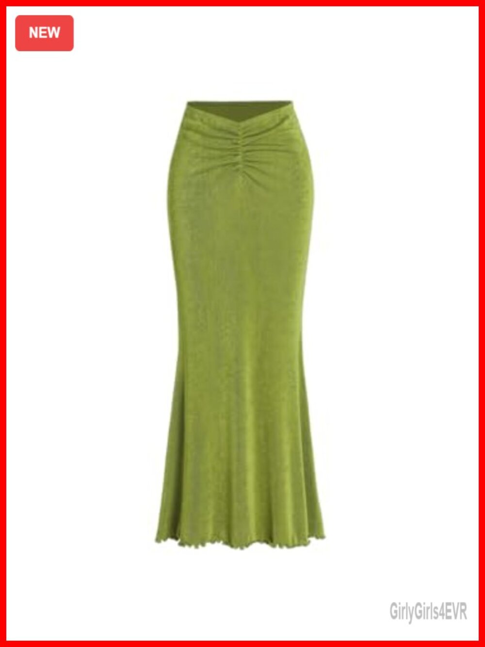 High Waist Mermaid Maxi Skirt Ruched Bodycon Lettuce Trim Stretchy